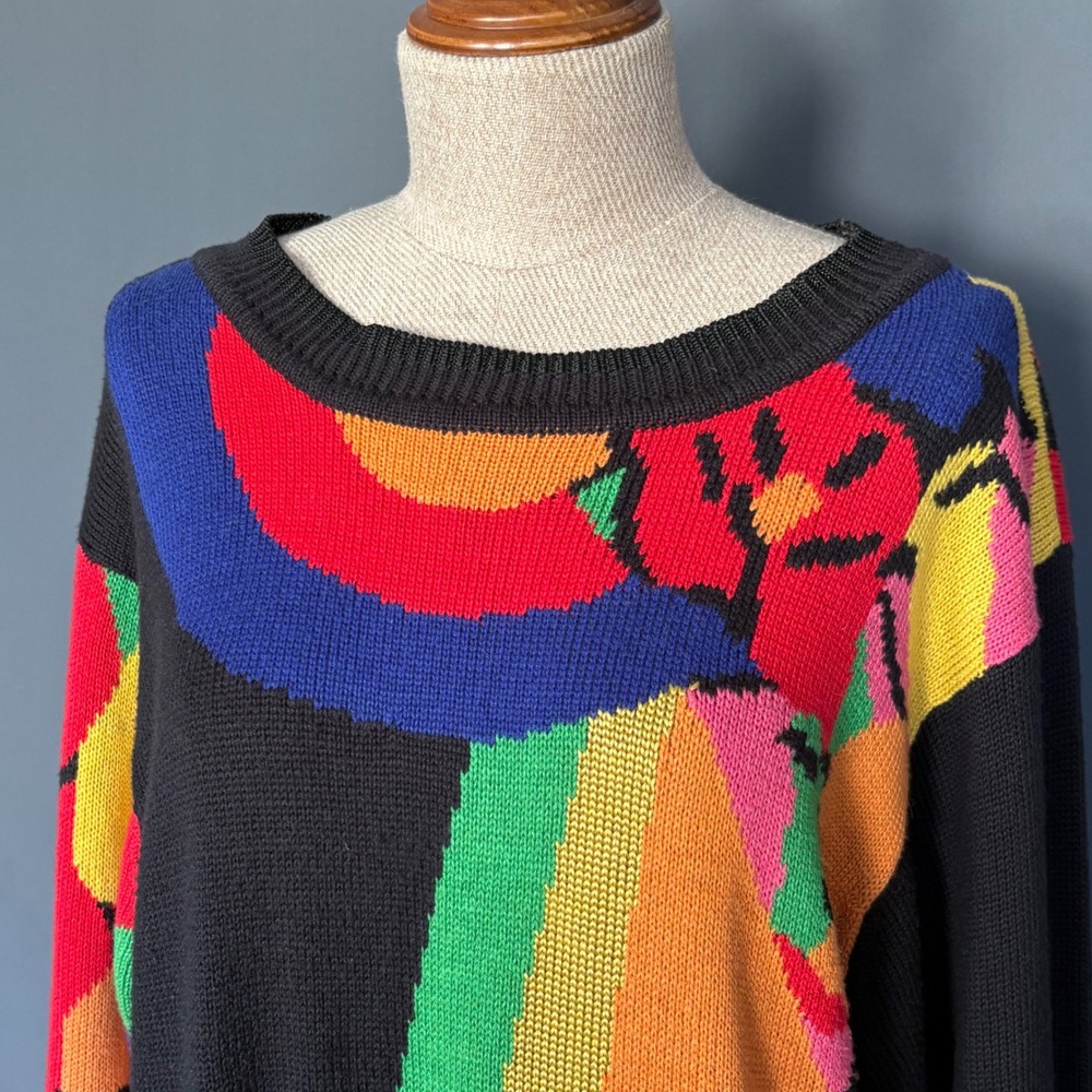Vintage‎ 1980s Mondi Intarsia Sweater West Germany | Size M | 90s Tunic